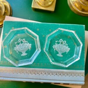 Four Vintage Clear Intaglio Czech Glass Nut or Salt Dishes